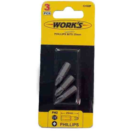 Набор бит Works 13102P PH2x25 мм 3 предмета